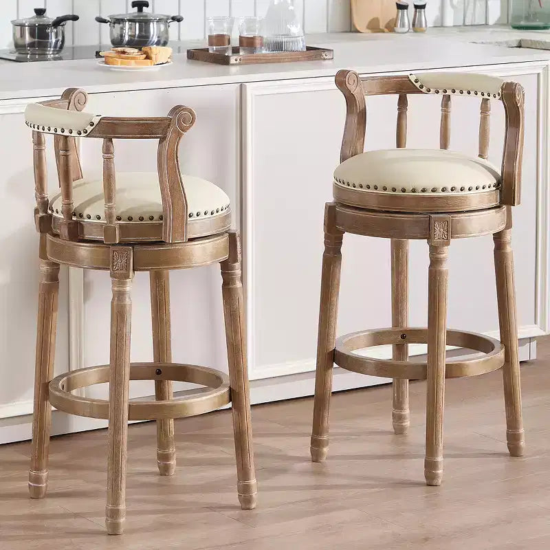 Solid Wood 360 Degree Swivel Bar Stools Seat Height 29.5 Leather Wooden Bar Stools