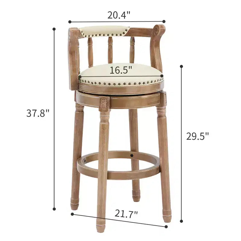 Solid Wood 360 Degree Swivel Bar Stools Seat Height 29.5 Leather Wooden Bar Stools