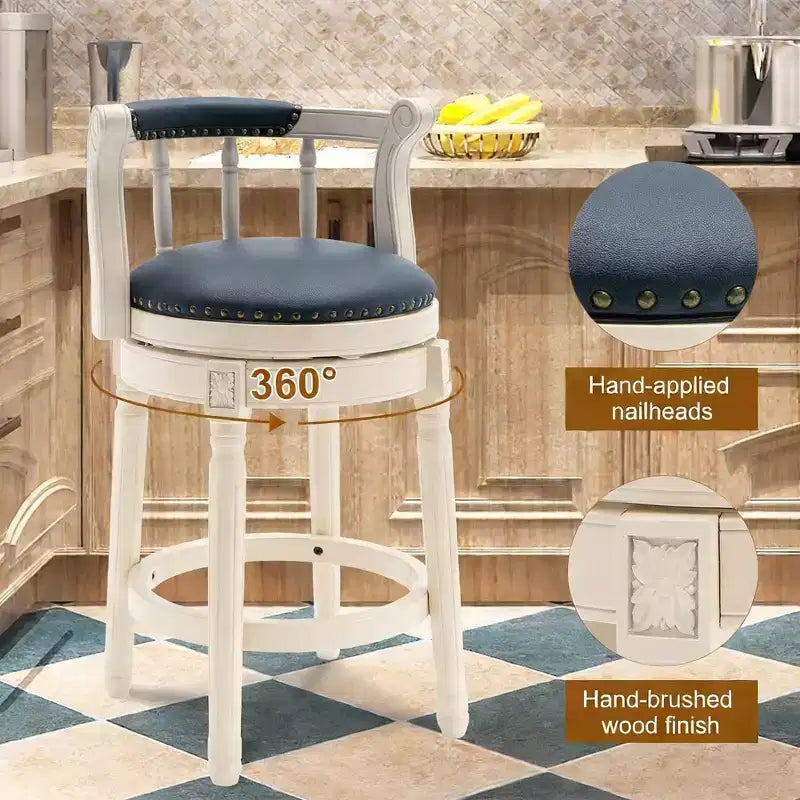 Solid Wood 360 Degree Swivel Bar Stools Seat Height 29.5 Leather Wooden Bar Stools