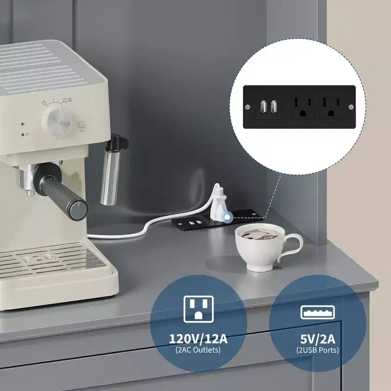 COZONY 63 Kitchen Pantry Cabinet with Hooks, Drawer & Adjustable Shelves Coffee Bar Storage Cabinet for Dining Room Living Room