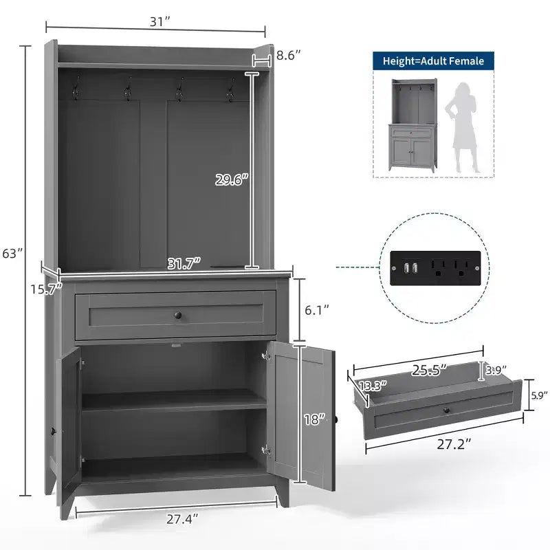 COZONY 63 Kitchen Pantry Cabinet with Hooks, Drawer & Adjustable Shelves Coffee Bar Storage Cabinet for Dining Room Living Room