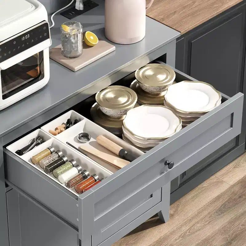 COZONY 63 Kitchen Pantry Cabinet with Hooks, Drawer & Adjustable Shelves Coffee Bar Storage Cabinet for Dining Room Living Room