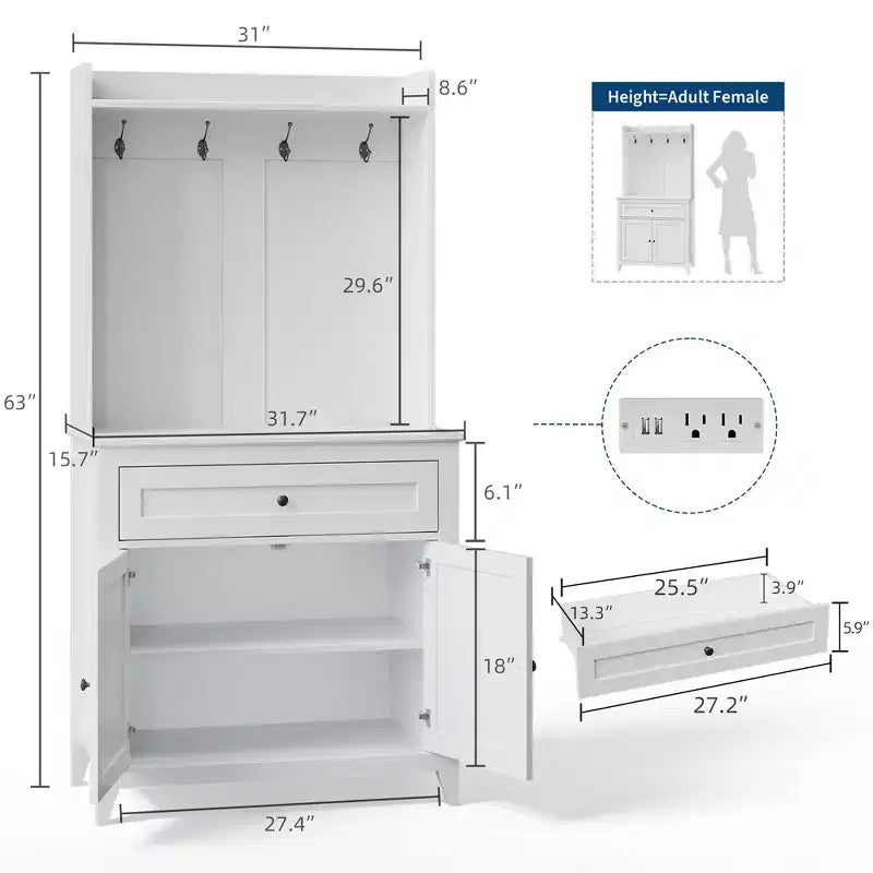 COZONY 63 Kitchen Pantry Cabinet with Hooks, Drawer & Adjustable Shelves Coffee Bar Storage Cabinet for Dining Room Living Room