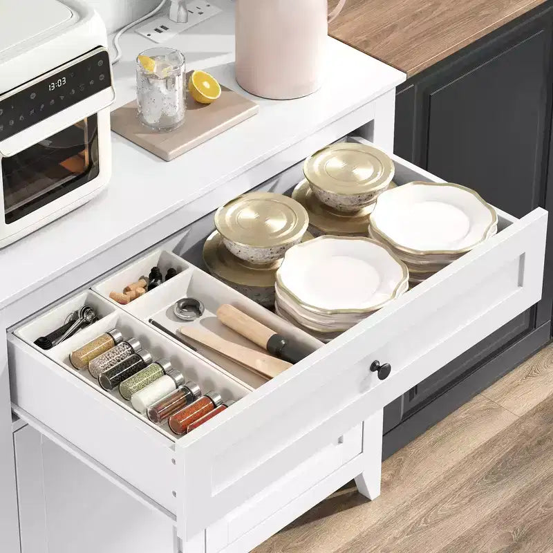 COZONY 63 Kitchen Pantry Cabinet with Hooks, Drawer & Adjustable Shelves Coffee Bar Storage Cabinet for Dining Room Living Room