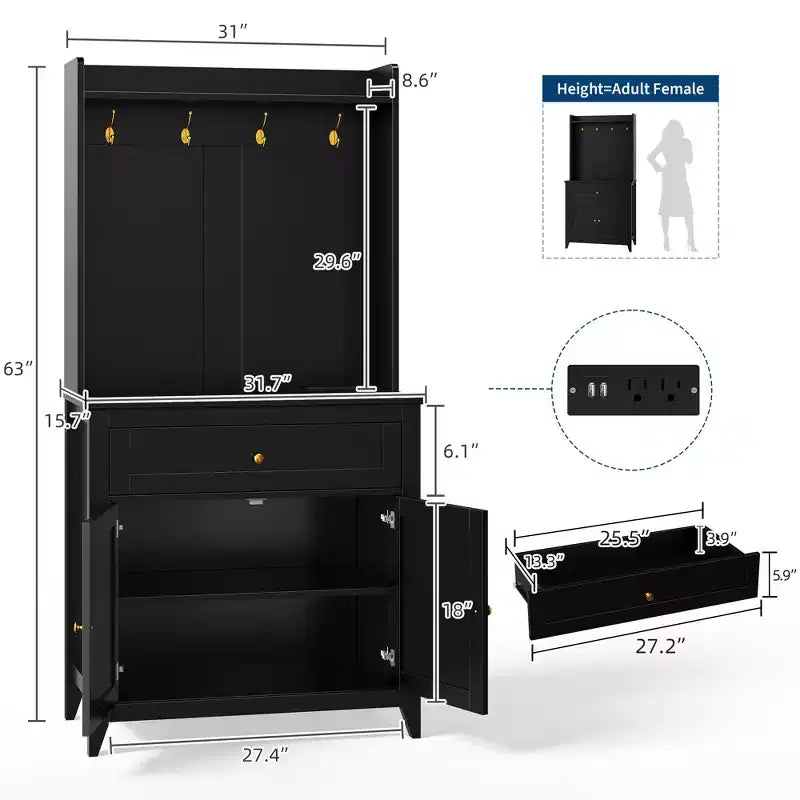 COZONY 63 Kitchen Pantry Cabinet with Hooks, Drawer & Adjustable Shelves Coffee Bar Storage Cabinet for Dining Room Living Room