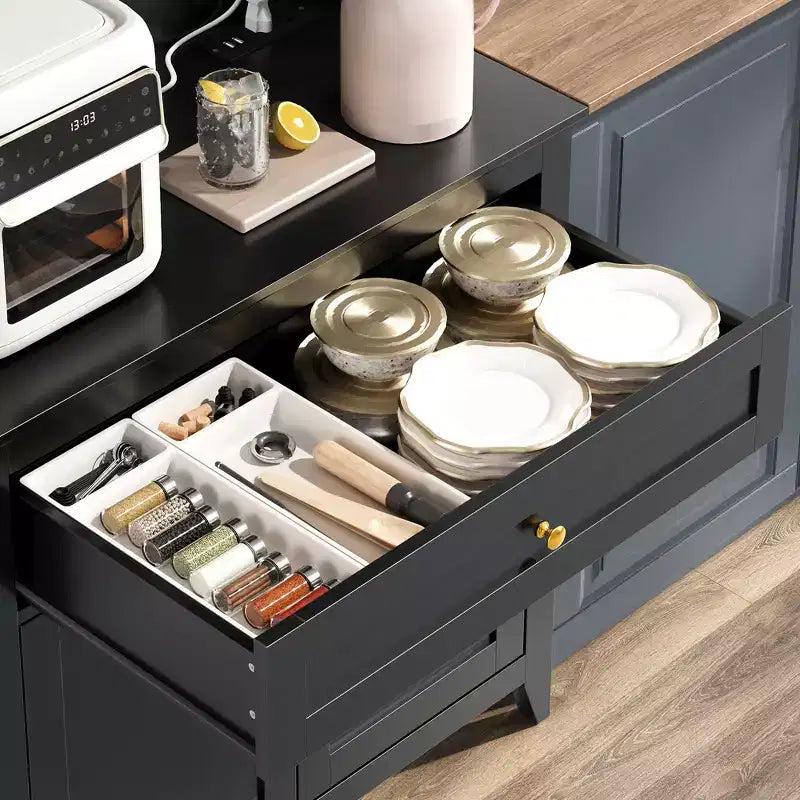 COZONY 63 Kitchen Pantry Cabinet with Hooks, Drawer & Adjustable Shelves Coffee Bar Storage Cabinet for Dining Room Living Room