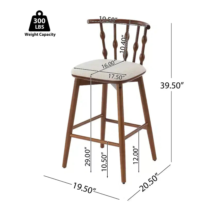 ModernLuxe Set of 2/4 Barstools, Mid-Century Spindle Back Counter Stools with Upholstered Seat, Modern Kitchen Island Stools