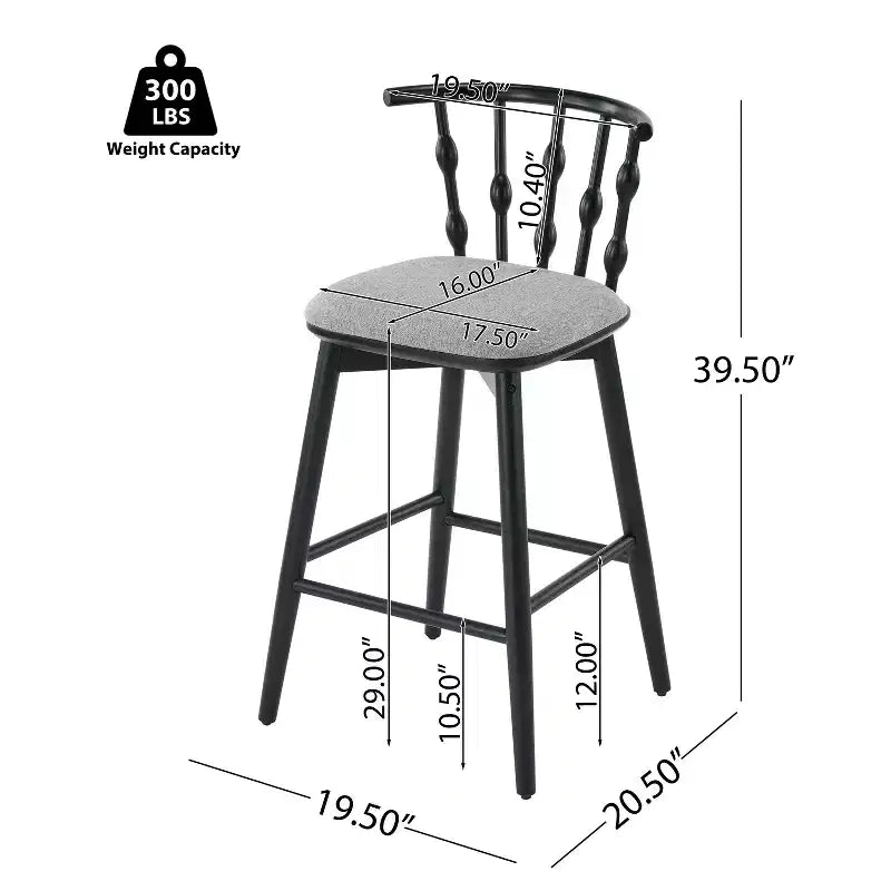 ModernLuxe Set of 2/4 Barstools, Mid-Century Spindle Back Counter Stools with Upholstered Seat, Modern Kitchen Island Stools