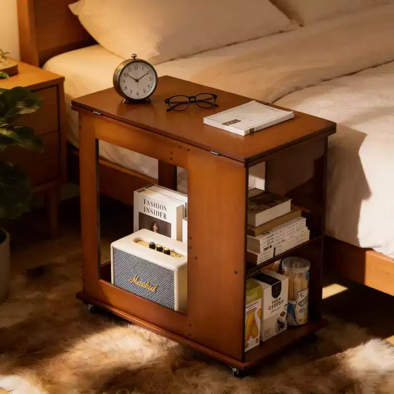 GDFStudio Alarice Bamboo Folding Desk with Movable Storage