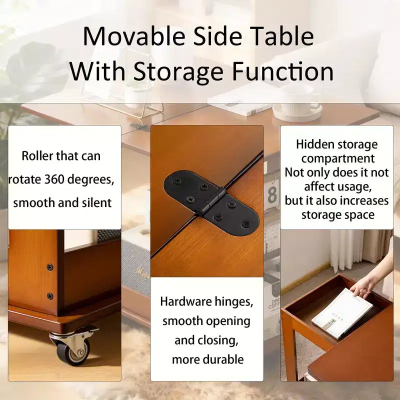 GDFStudio Alarice Bamboo Folding Desk with Movable Storage