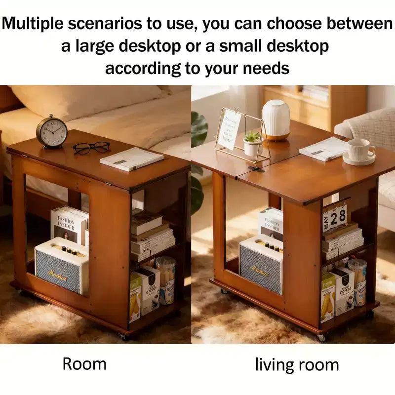 GDFStudio Alarice Bamboo Folding Desk with Movable Storage