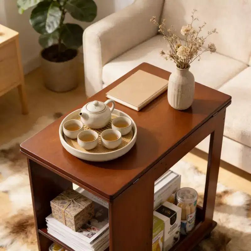 GDFStudio Alarice Bamboo Folding Desk with Movable Storage