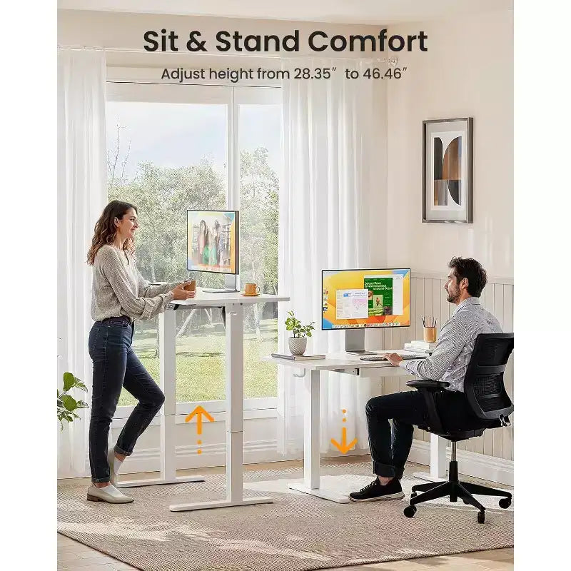ErGear 44X24 Electric Standing Desk with Drawers, Height Adjustable Desk with 4 Preset Heights, Ergonomic Rising Home Office Computer Table, White