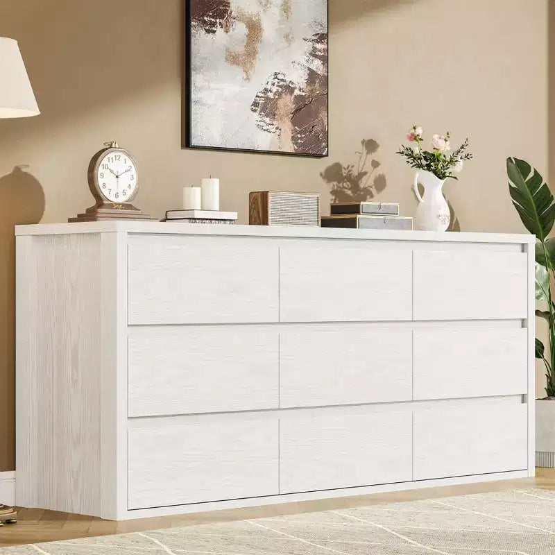 COZONY 9 Drawer Dresser, Wide Wooden Storage Chest with Modern Minimalist Design for Bedroom, Living Room, Hallway