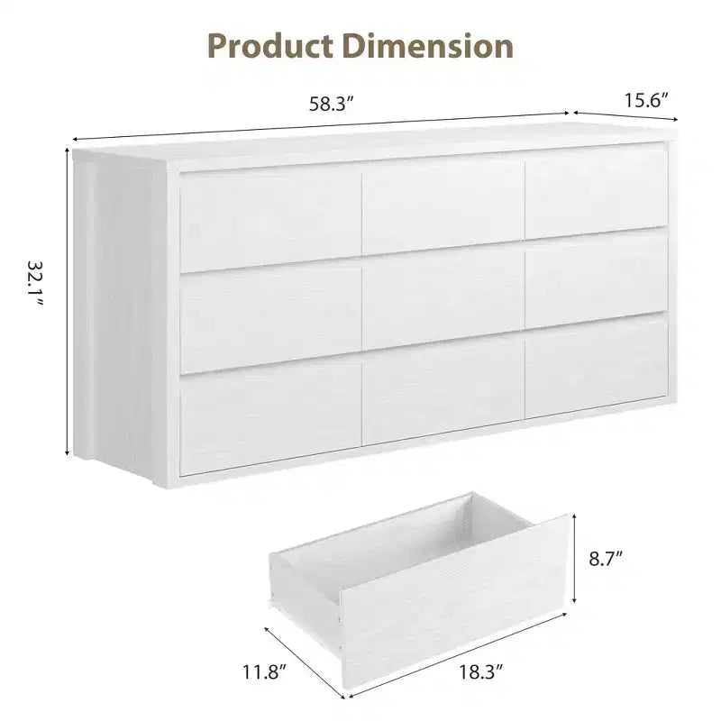 COZONY 9 Drawer Dresser, Wide Wooden Storage Chest with Modern Minimalist Design for Bedroom, Living Room, Hallway
