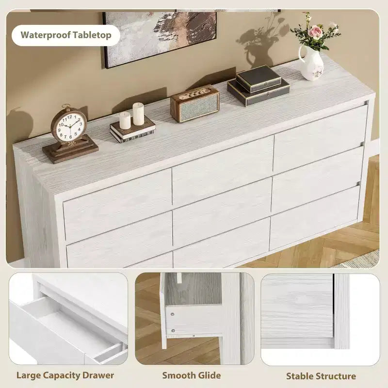 COZONY 9 Drawer Dresser, Wide Wooden Storage Chest with Modern Minimalist Design for Bedroom, Living Room, Hallway