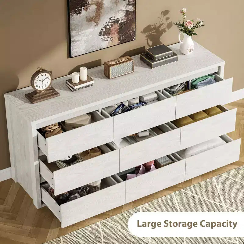 COZONY 9 Drawer Dresser, Wide Wooden Storage Chest with Modern Minimalist Design for Bedroom, Living Room, Hallway