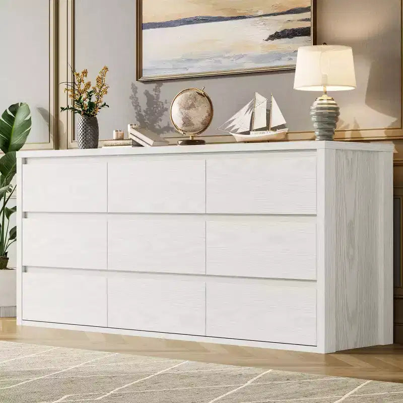 COZONY 9 Drawer Dresser, Wide Wooden Storage Chest with Modern Minimalist Design for Bedroom, Living Room, Hallway