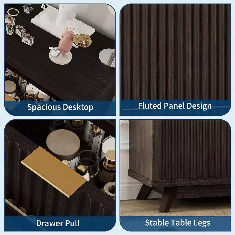 Modern Fluted Dresser with 7 Drawers, Mid-Century Storage Cabinet, Wood Storage Cabinet Organizer for Bedroom, Living Room