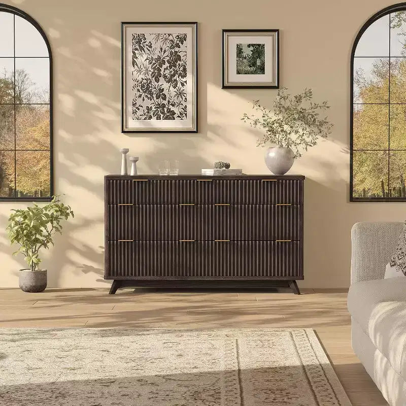 Modern Fluted Dresser with 7 Drawers, Mid-Century Storage Cabinet, Wood Storage Cabinet Organizer for Bedroom, Living Room