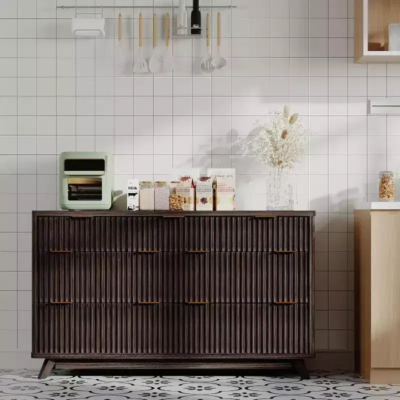 Modern Fluted Dresser with 7 Drawers, Mid-Century Storage Cabinet, Wood Storage Cabinet Organizer for Bedroom, Living Room