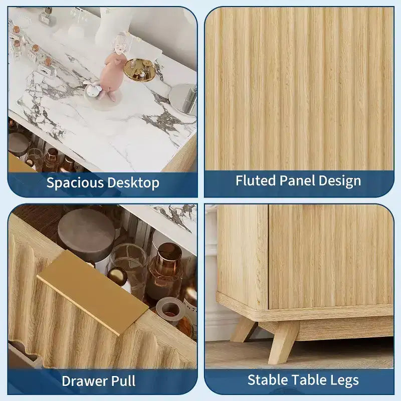Modern Fluted Dresser with 7 Drawers, Mid-Century Storage Cabinet, Wood Storage Cabinet Organizer for Bedroom, Living Room