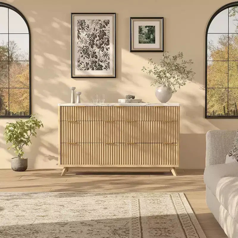 Modern Fluted Dresser with 7 Drawers, Mid-Century Storage Cabinet, Wood Storage Cabinet Organizer for Bedroom, Living Room