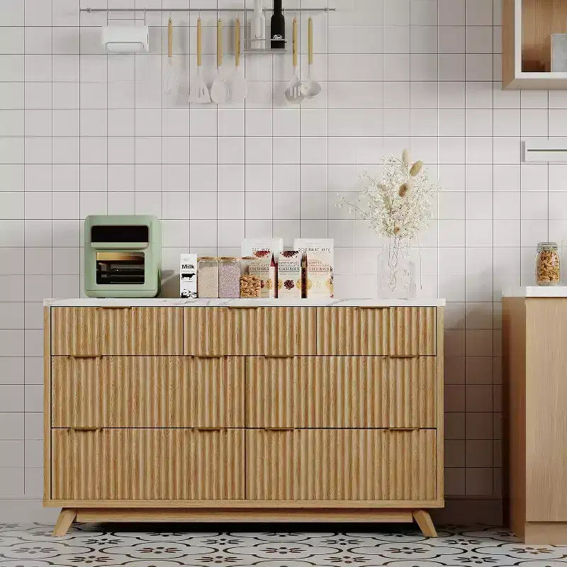 Modern Fluted Dresser with 7 Drawers, Mid-Century Storage Cabinet, Wood Storage Cabinet Organizer for Bedroom, Living Room