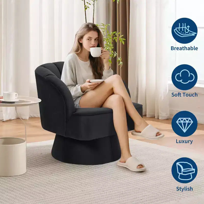 GustoWave Swivel Accent Chair with Armrests, 360 Mid-Century Velvet Barrel Chair, Modern Armchair for Living Room