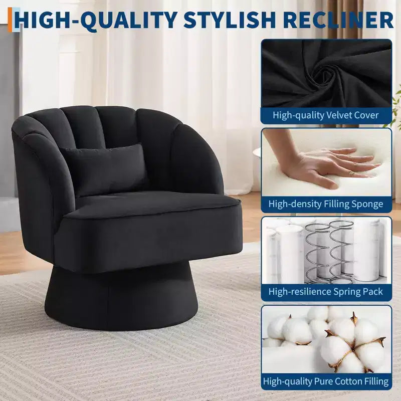 GustoWave Swivel Accent Chair with Armrests, 360 Mid-Century Velvet Barrel Chair, Modern Armchair for Living Room