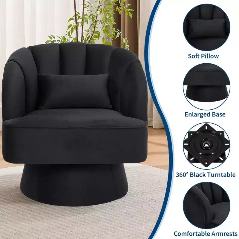 GustoWave Swivel Accent Chair with Armrests, 360 Mid-Century Velvet Barrel Chair, Modern Armchair for Living Room