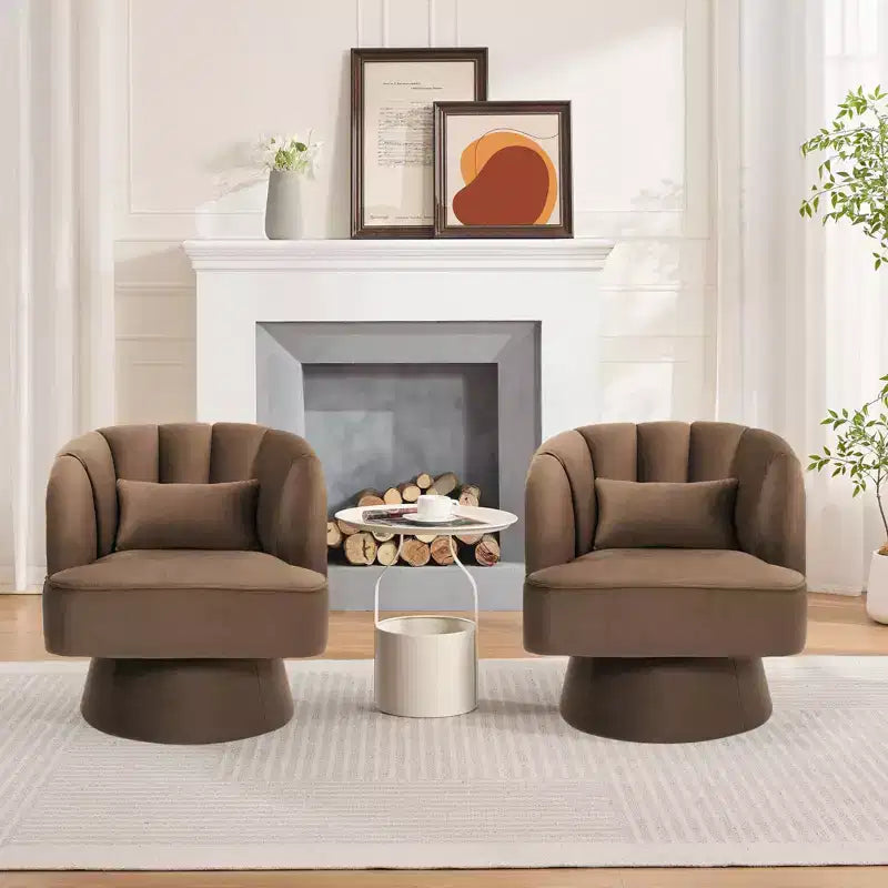 GustoWave Swivel Accent Chair with Armrests, 360 Mid-Century Velvet Barrel Chair, Modern Armchair for Living Room