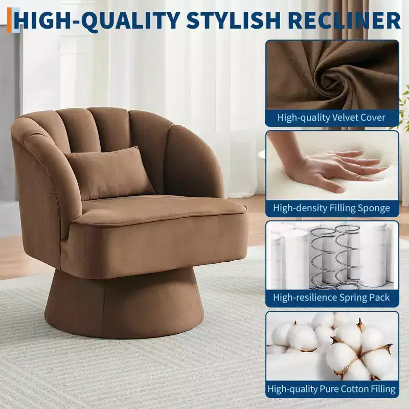 GustoWave Swivel Accent Chair with Armrests, 360 Mid-Century Velvet Barrel Chair, Modern Armchair for Living Room