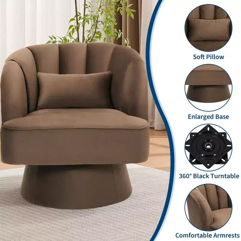 GustoWave Swivel Accent Chair with Armrests, 360 Mid-Century Velvet Barrel Chair, Modern Armchair for Living Room