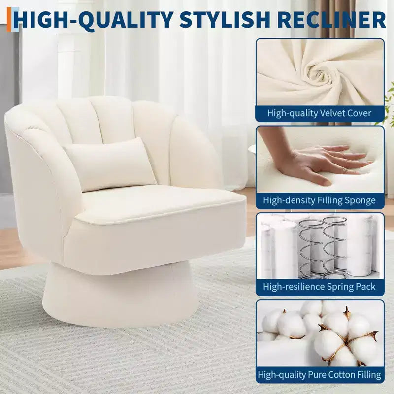 GustoWave Swivel Accent Chair with Armrests, 360 Mid-Century Velvet Barrel Chair, Modern Armchair for Living Room