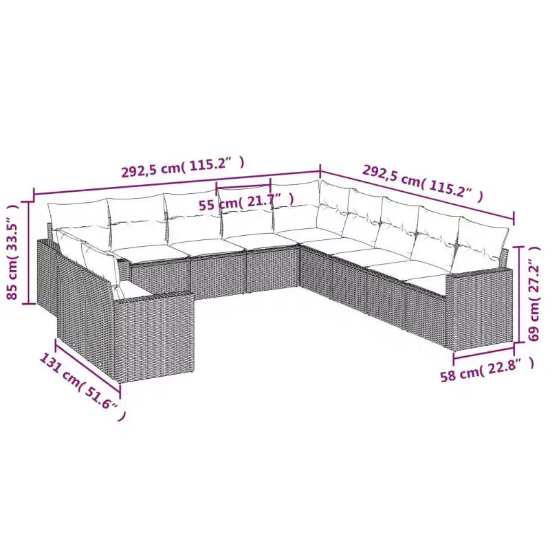 vidaXL 11 Piece Patio Sofa Set with Cushions Black Poly Rattan