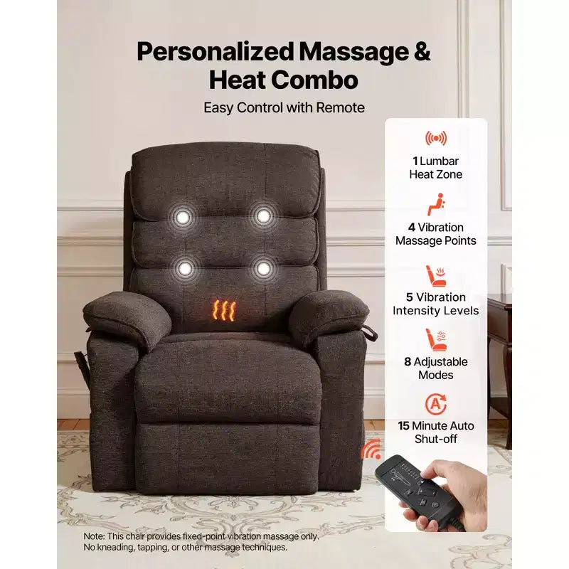 VEVOR Power Lift Recliner Chair, Dual Motor Medium Lift Chair with Heat and Massage for Elderly, Position Adjustable, Remote Control, Brown