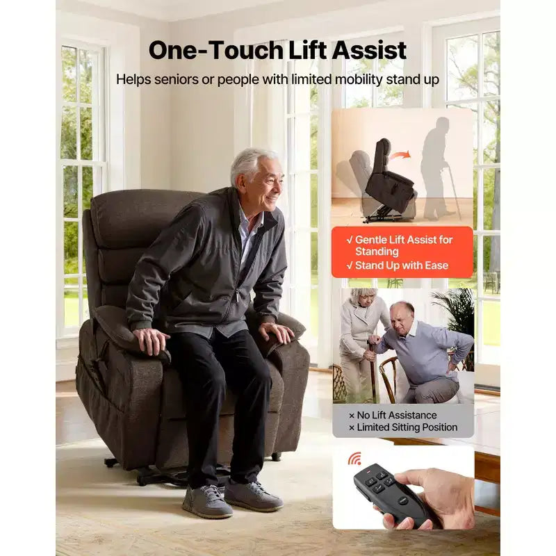 VEVOR Power Lift Recliner Chair, Dual Motor Medium Lift Chair with Heat and Massage for Elderly, Position Adjustable, Remote Control, Brown
