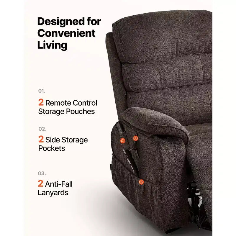 VEVOR Power Lift Recliner Chair, Dual Motor Medium Lift Chair with Heat and Massage for Elderly, Position Adjustable, Remote Control, Brown