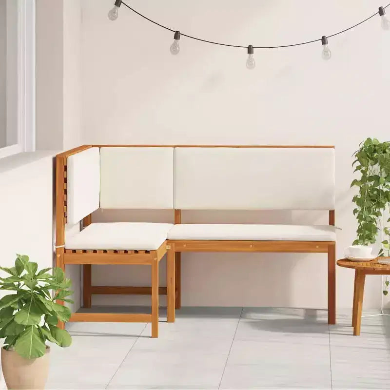 vidaXL Outdoor Sofa Set Solid Acacia Wood and Polyester Natural