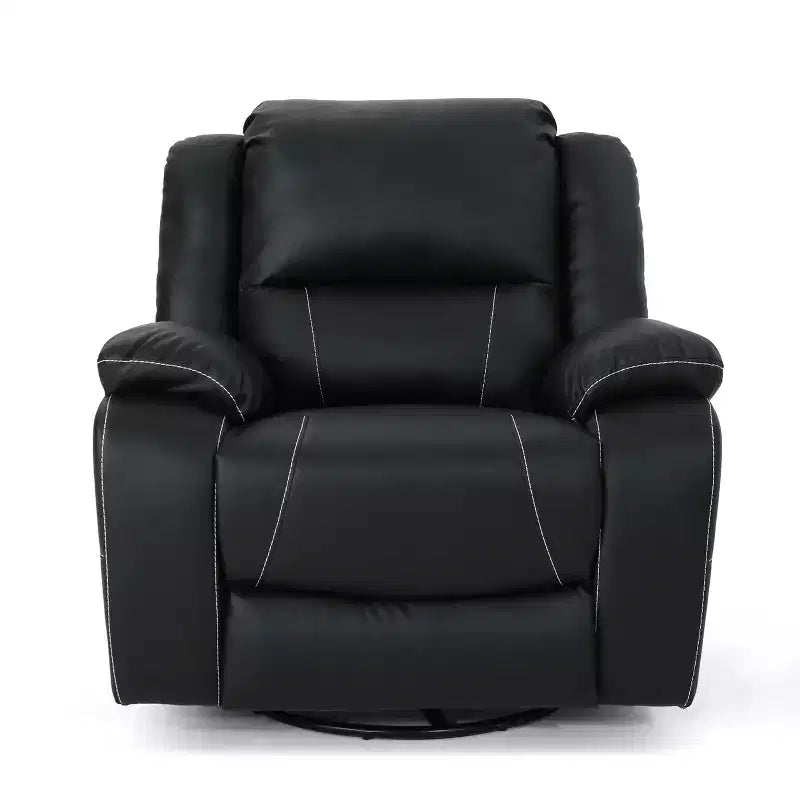 GDFStudio Nony Modern Metal and Wood Faux Leather Upholstered 360 Degree Swivel Recliner