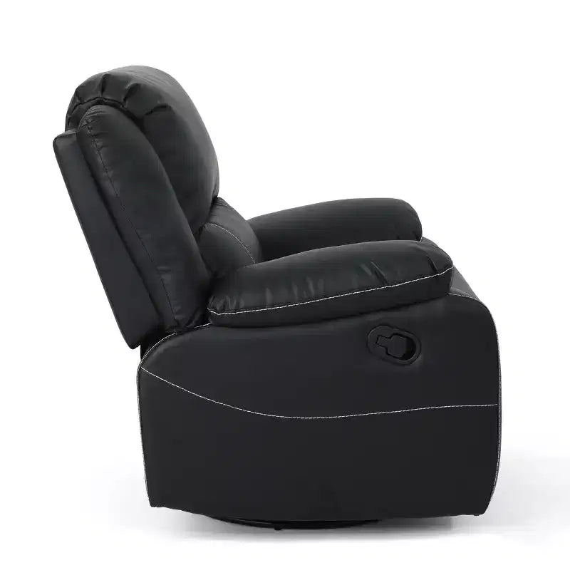 GDFStudio Nony Modern Metal and Wood Faux Leather Upholstered 360 Degree Swivel Recliner