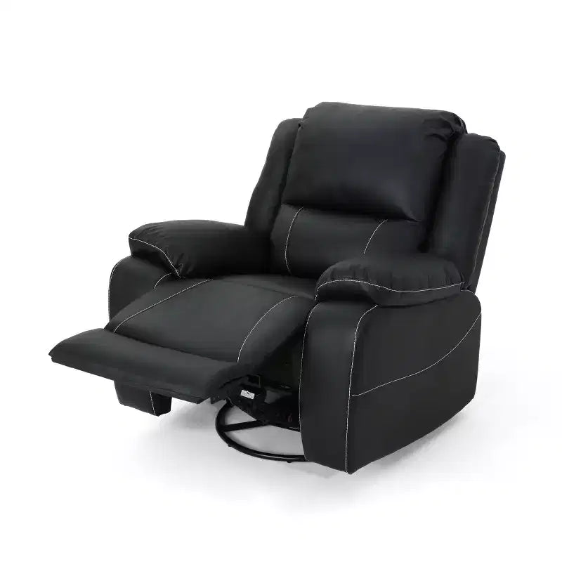 GDFStudio Nony Modern Metal and Wood Faux Leather Upholstered 360 Degree Swivel Recliner