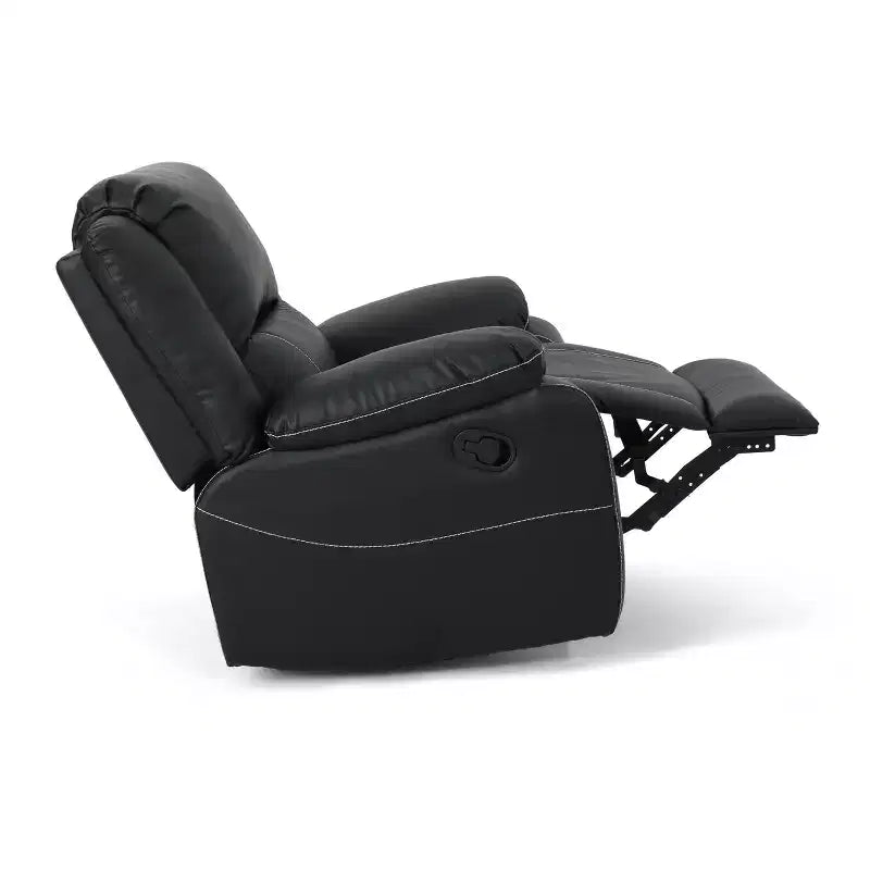 GDFStudio Nony Modern Metal and Wood Faux Leather Upholstered 360 Degree Swivel Recliner