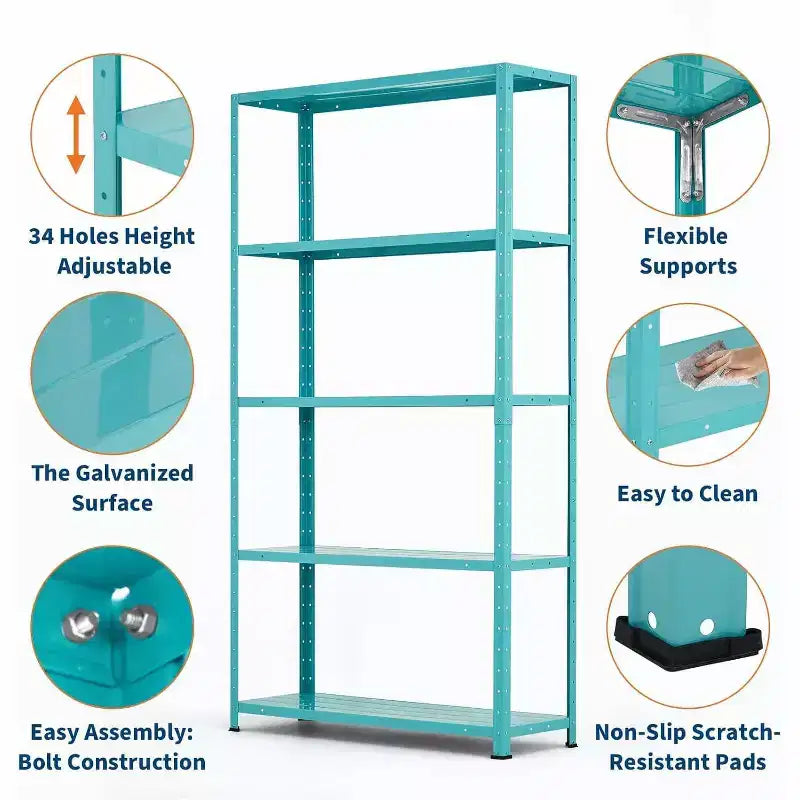 Heavy Duty 5-Tier Adjustable Metal Shelving Unit, 68H x 35W x 12D Steel Storage Rack, 500 lbs Capacity for Garage, Pantry, Kitchen, Closet