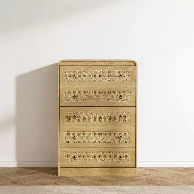 31''Tall Rattan Dresser, 5 Drawer Dresser for Bedroom, Dressers & Chests of Drawers, Modern Chest of Drawers for Bedroom, Living Room, Hallway