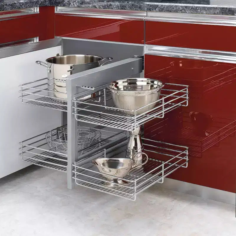 Rev-A-Shelf Chrome Two-Tier Wire Bottom Optimizer for 15 Blind Corner Cabinet Openings, Storage Organizer with 4 Shelves, 5PSP-15-CR