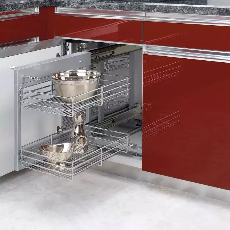 Rev-A-Shelf Chrome Two-Tier Wire Bottom Optimizer for 15 Blind Corner Cabinet Openings, Storage Organizer with 4 Shelves, 5PSP-15-CR