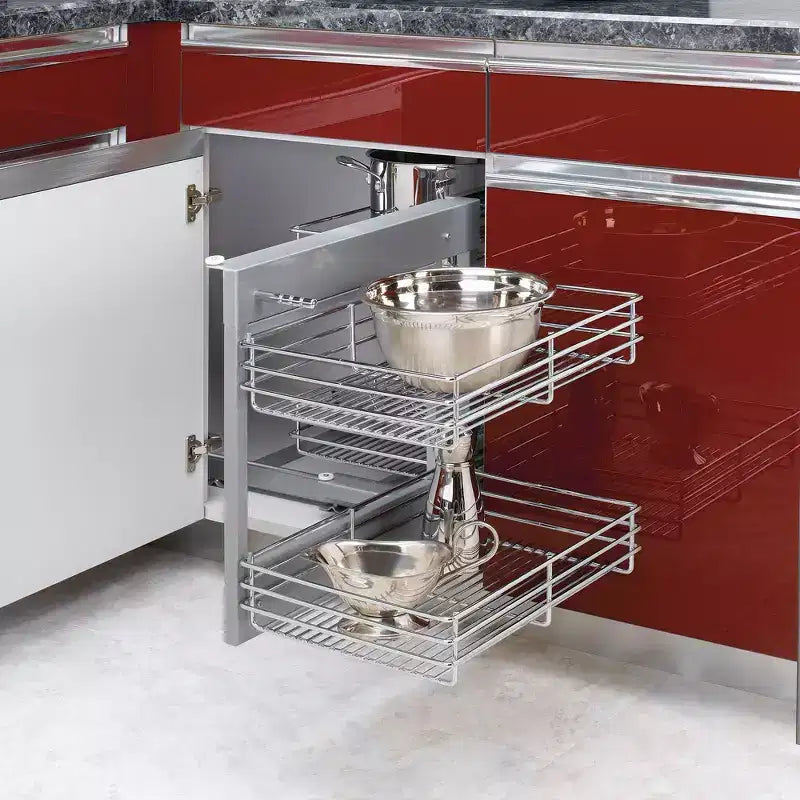 Rev-A-Shelf Chrome Two-Tier Wire Bottom Optimizer for 15 Blind Corner Cabinet Openings, Storage Organizer with 4 Shelves, 5PSP-15-CR