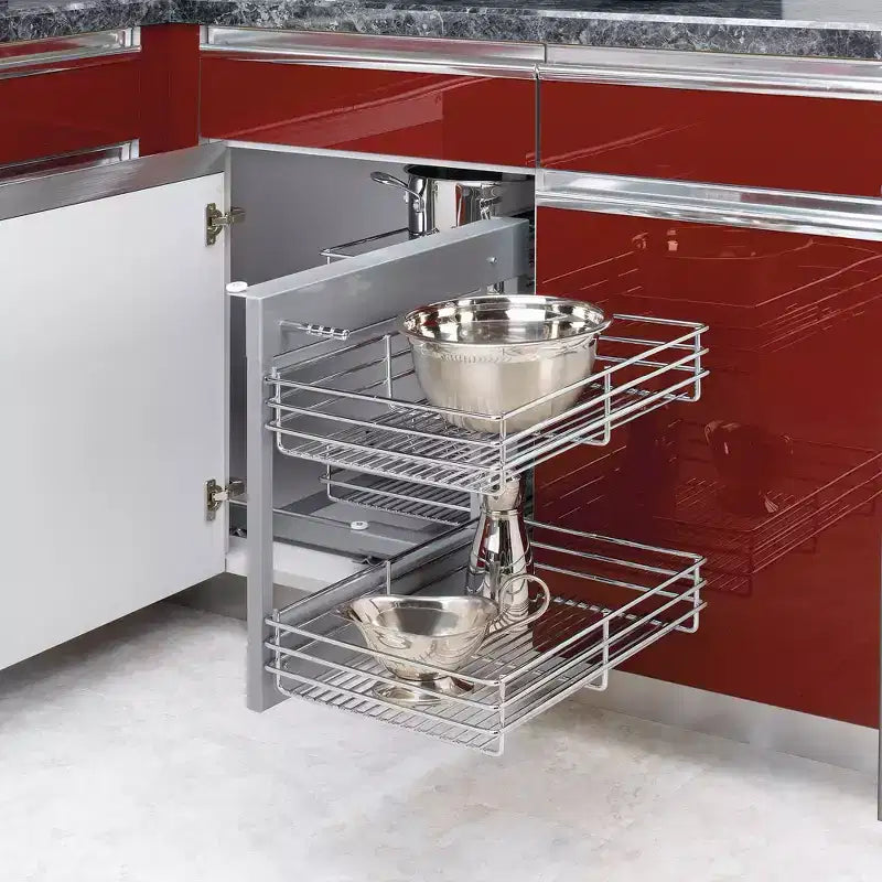 Rev-A-Shelf Chrome Two-Tier Wire Bottom Optimizer for 15 Blind Corner Cabinet Openings, Storage Organizer with 4 Shelves, 5PSP-15-CR